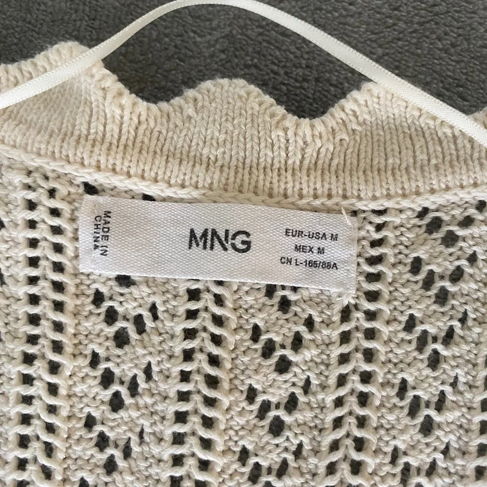 Mango MNG Knit Maxi Dress Womens M Cream Pointelle Button Front Sleeveless Boho - Picture 8 of 15